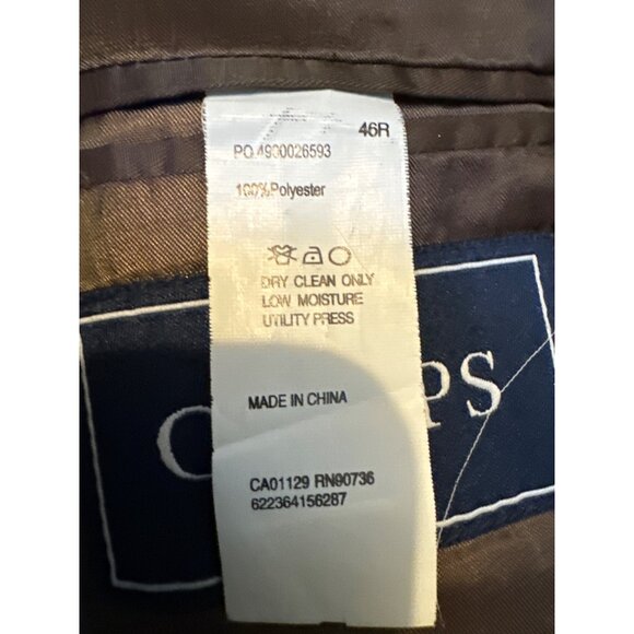 Chaps Brown Mens Blazer 46R Polyester Faux Suede Two-Button Suit Jacket Single V - Picture 5 of 14